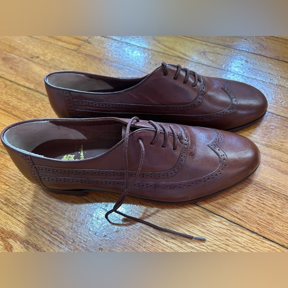 Oleg Cassini Mens Dress Shoes Leather Wingtip Brown Lace Up Italy Sz 10 M